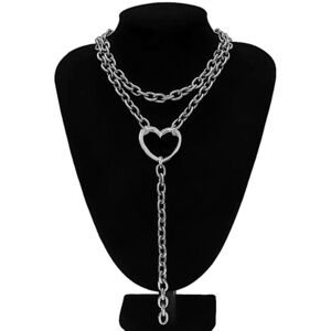 Silver Chunky Chain Link Heart Statement Punk Necklace